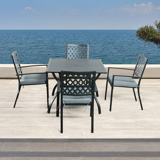 Adlington Diamond 4 Seat Dining Set with grey cushions