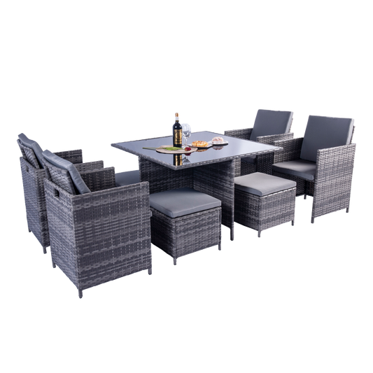 Milano 9 Piece Rattan Cube Dining Set - Grey