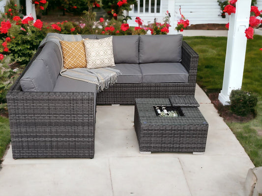 Compton Grey Rattan Garden Furniture 5 Seat Corner Sofa and Ice Bucket Coffee Table Patio Set