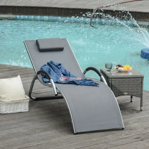 Lounger Chair Portable Armchair with Removable Pillow for Beach Yard Dark Grey